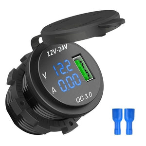 Car Charger QC 3.0 USB 5V/3A Charging Socket Adapter Voltmeter Ammeter