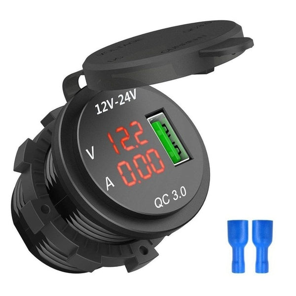 Car Charger QC 3.0 USB 5V/3A Charging Socket Adapter Voltmeter Ammeter