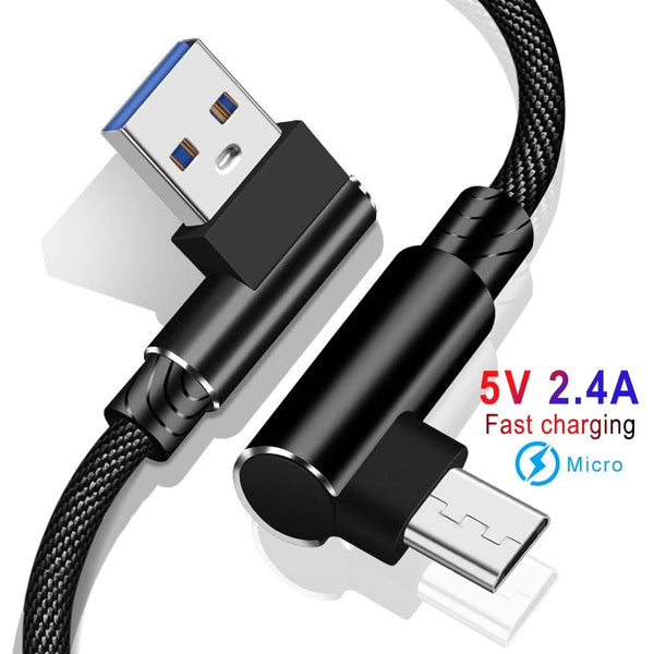Micro USB Cable 90 Degree 2.4A Fast Charging for Huawei & Xiaomi