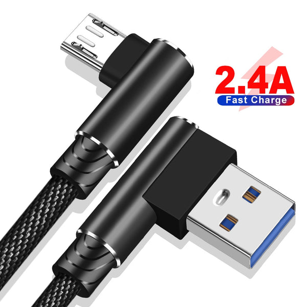Micro USB Cable 90 Degree 2.4A Fast Charging for Huawei & Xiaomi