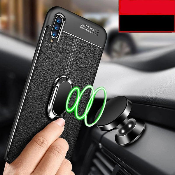 Case Luxury Leather texture With Stand Ring Magnet back cover case for samsung