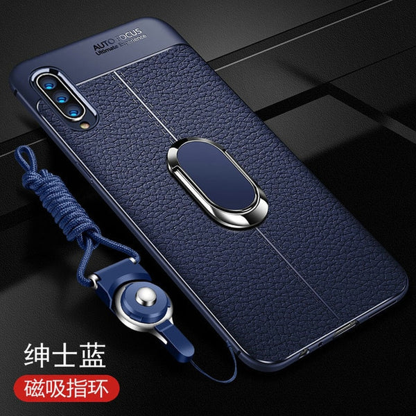 Case Luxury Leather texture With Stand Ring Magnet back cover case for samsung