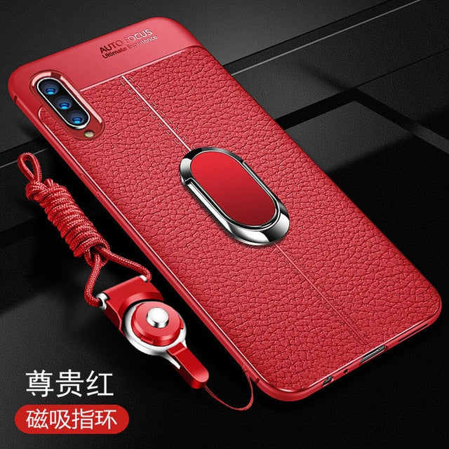 Case Luxury Leather texture With Stand Ring Magnet back cover case for samsung